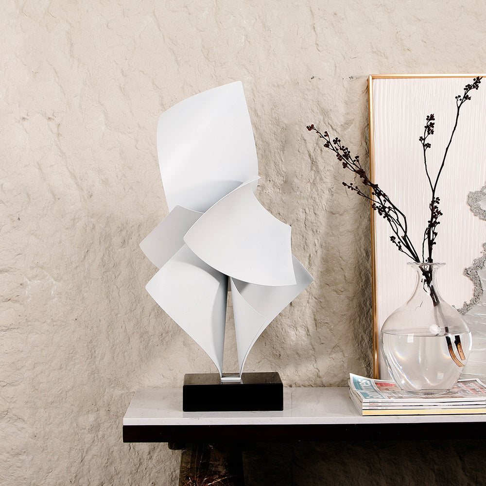 White Abstract Iron & Marble Artwork Sculpture