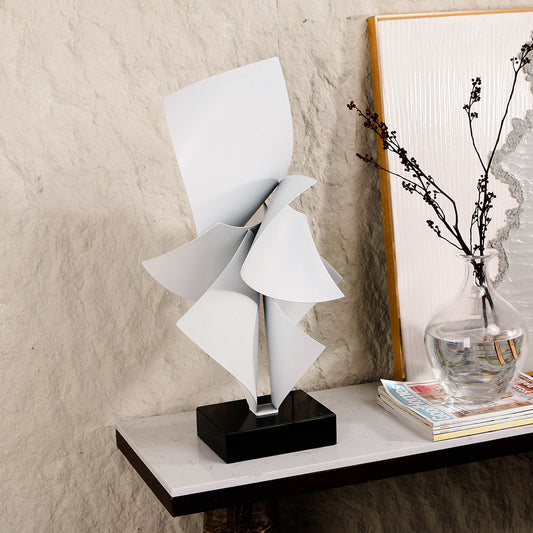 White Abstract Iron & Marble Artwork Sculpture