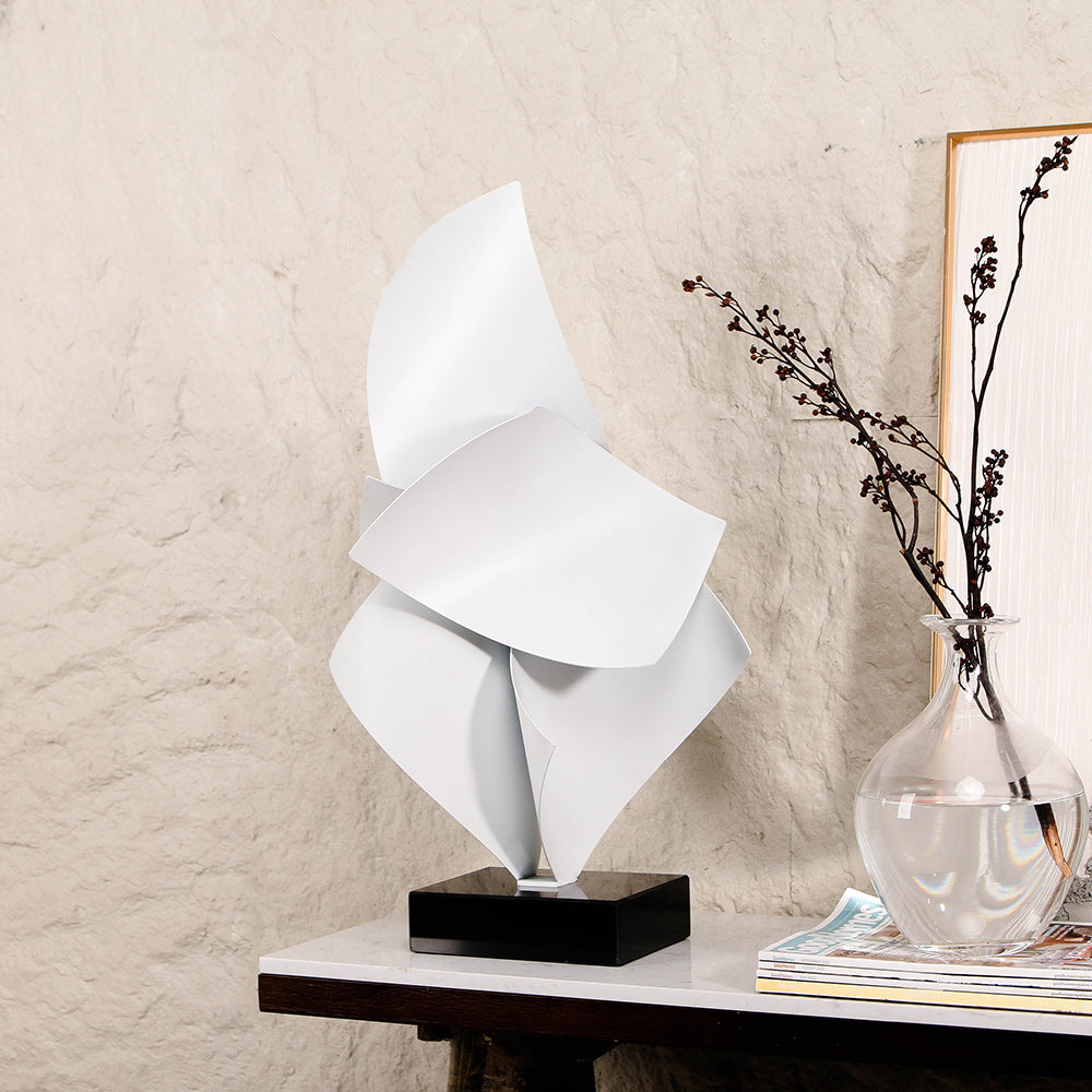 White Abstract Iron & Marble Artwork Sculpture