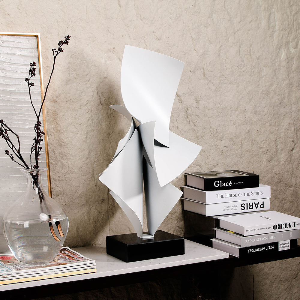 White Abstract Iron & Marble Artwork Sculpture