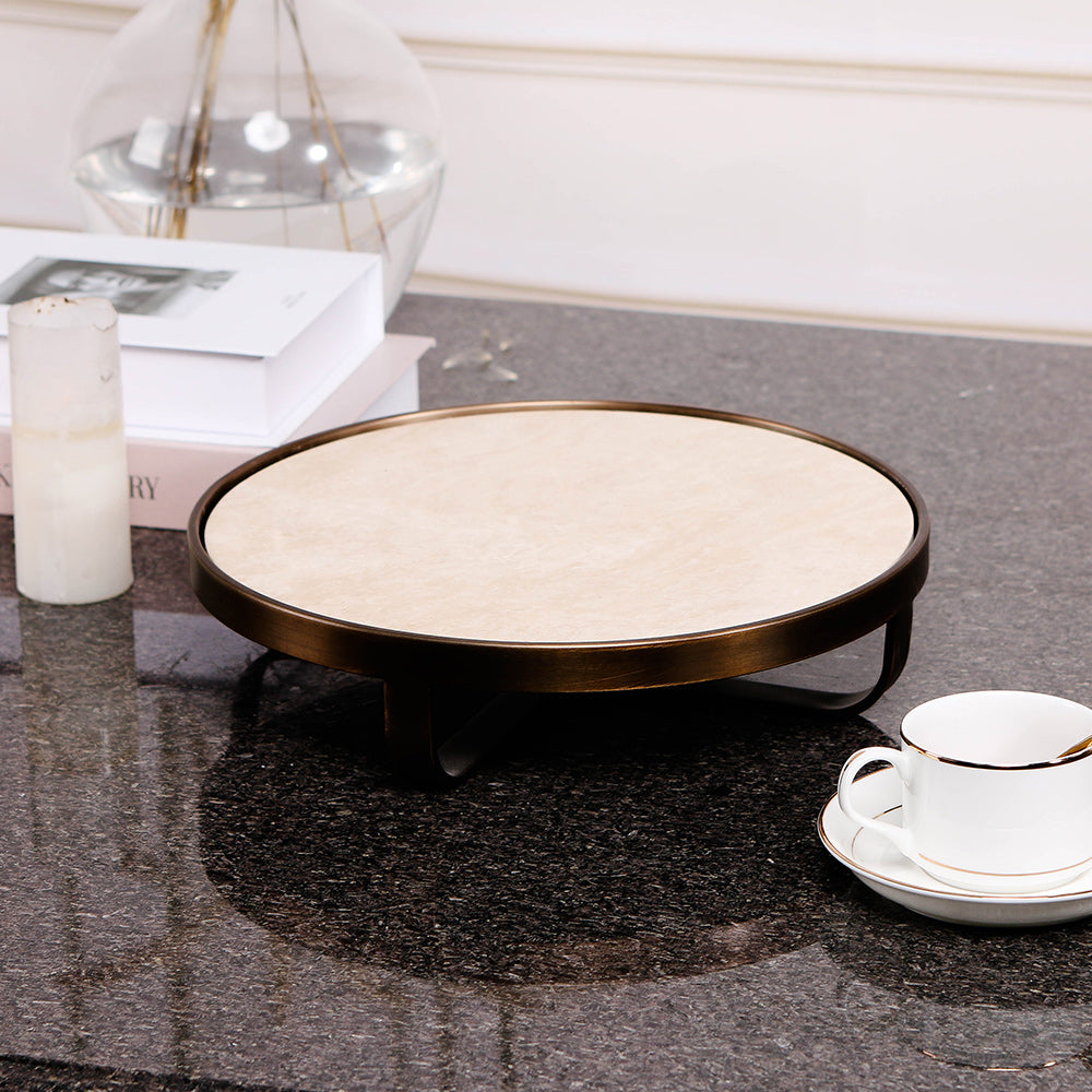 Beige S/s Steel & Marble Tray with Stand