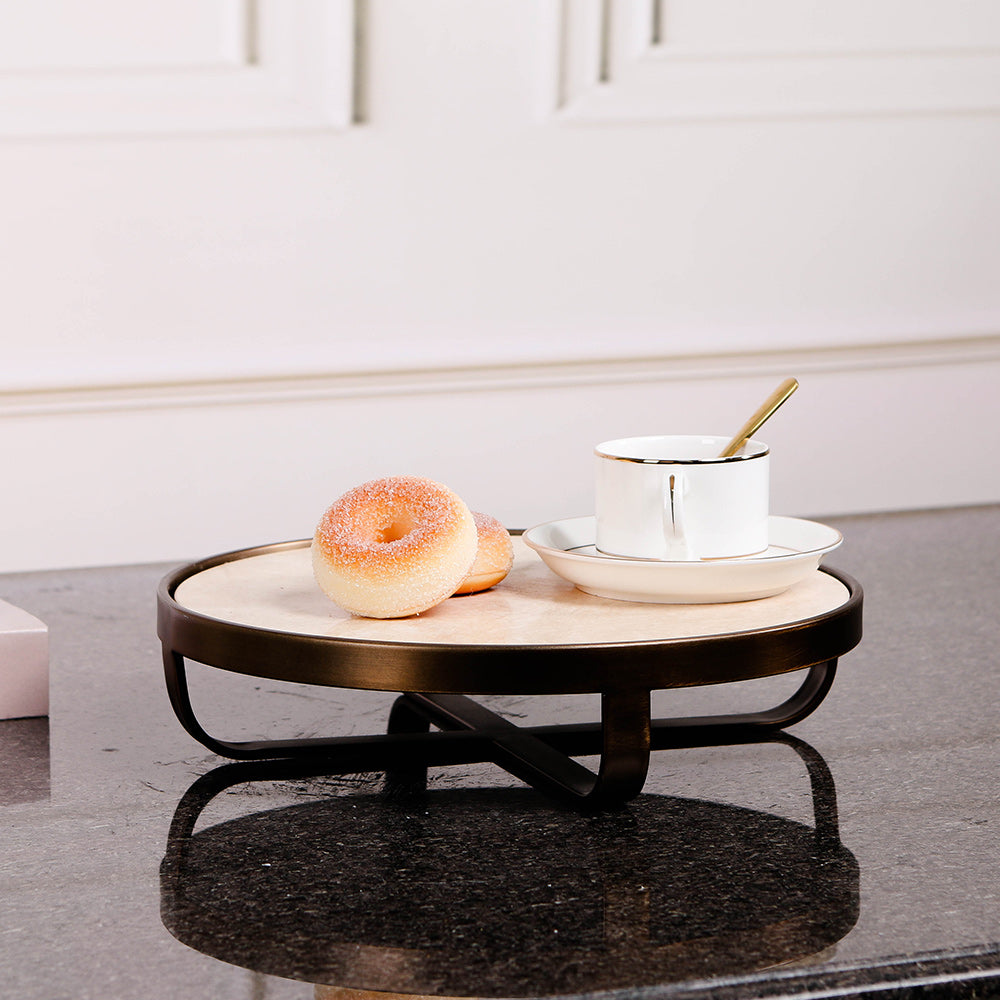 Beige S/s Steel & Marble Tray with Stand