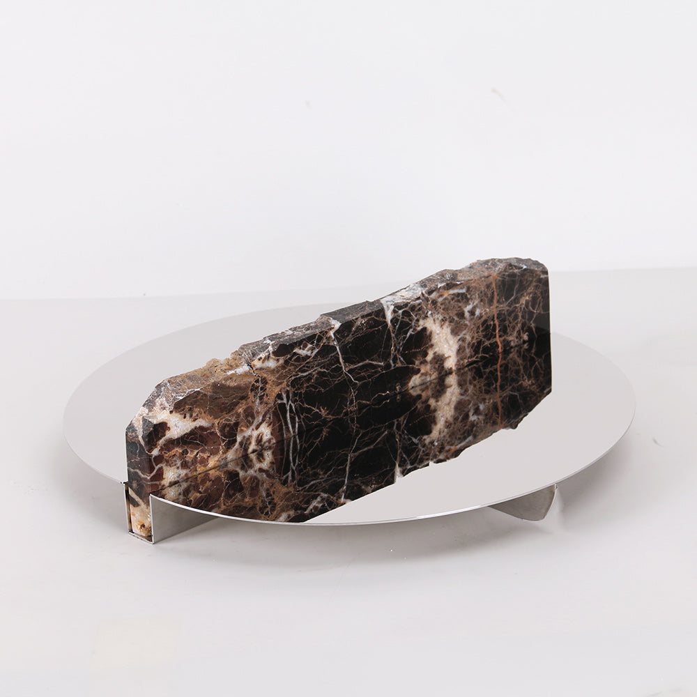 Silver Marble & S/s Steel Round Tray