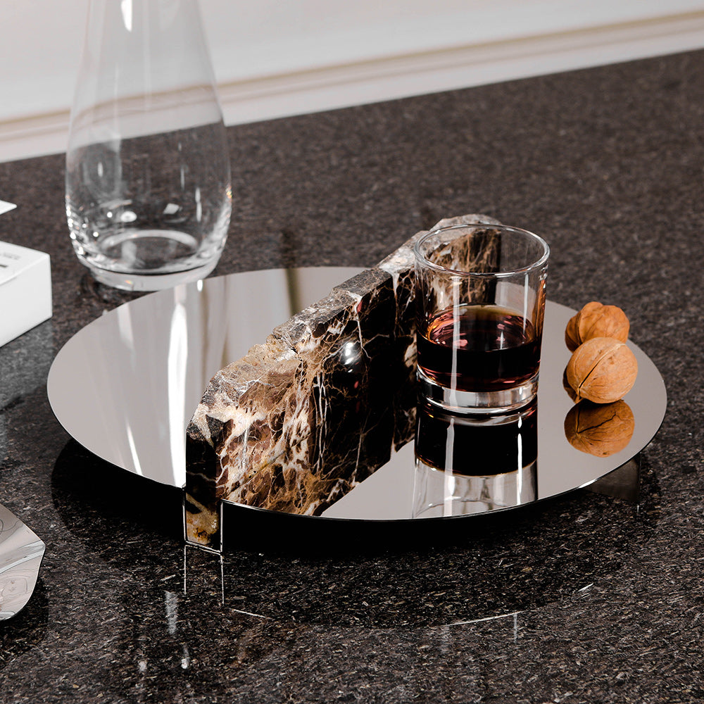 Silver Marble & S/s Steel Round Tray