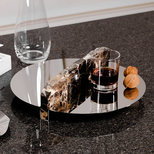 Silver Marble & S/s Steel Round Tray