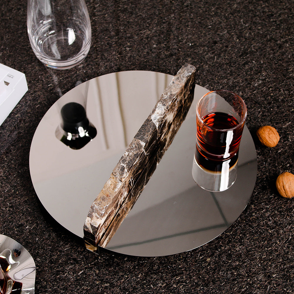 Silver Marble & S/s Steel Round Tray