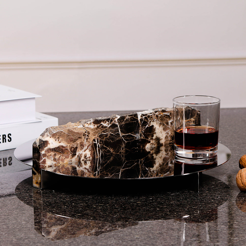 Silver Marble & S/s Steel Round Tray