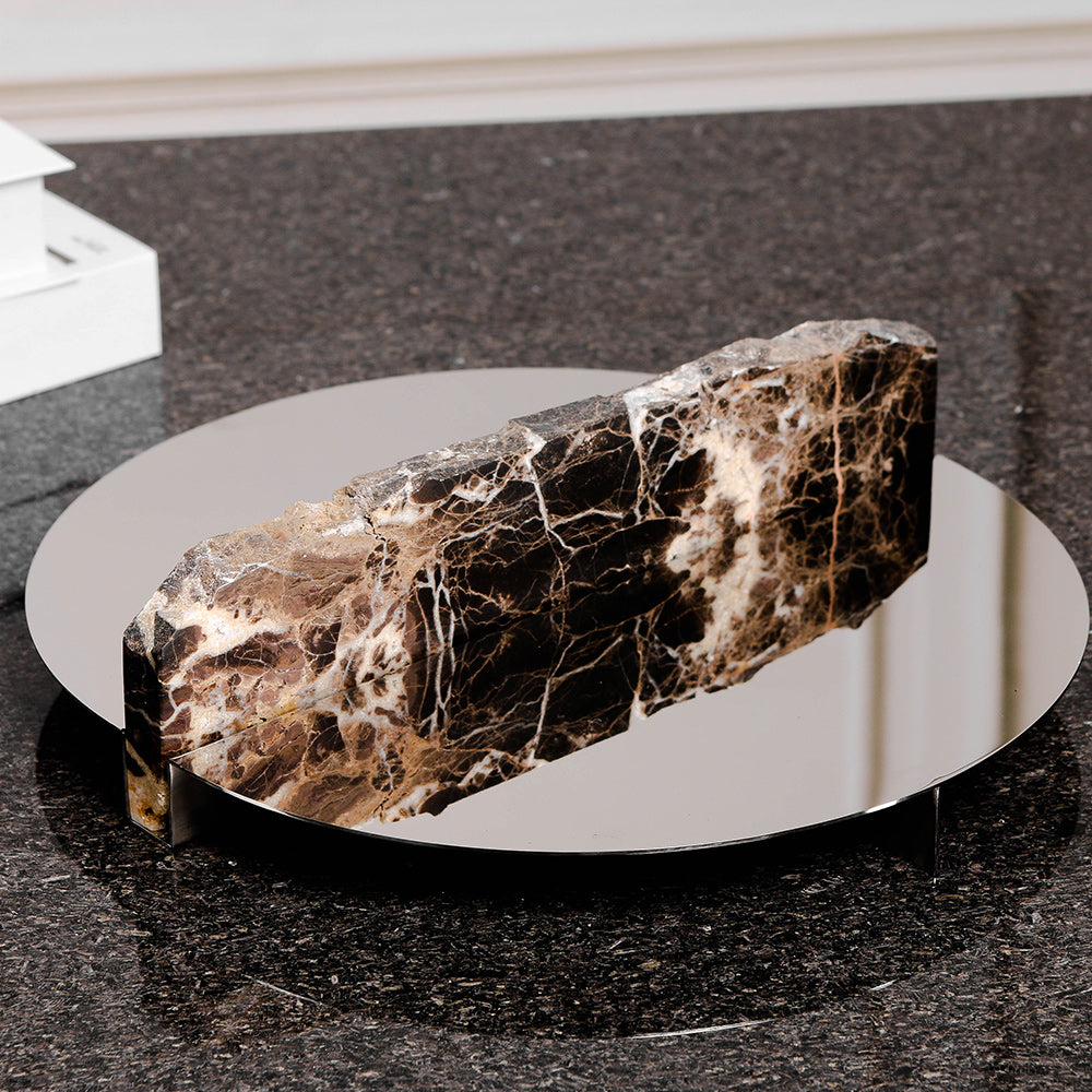 Silver Marble & S/s Steel Round Tray