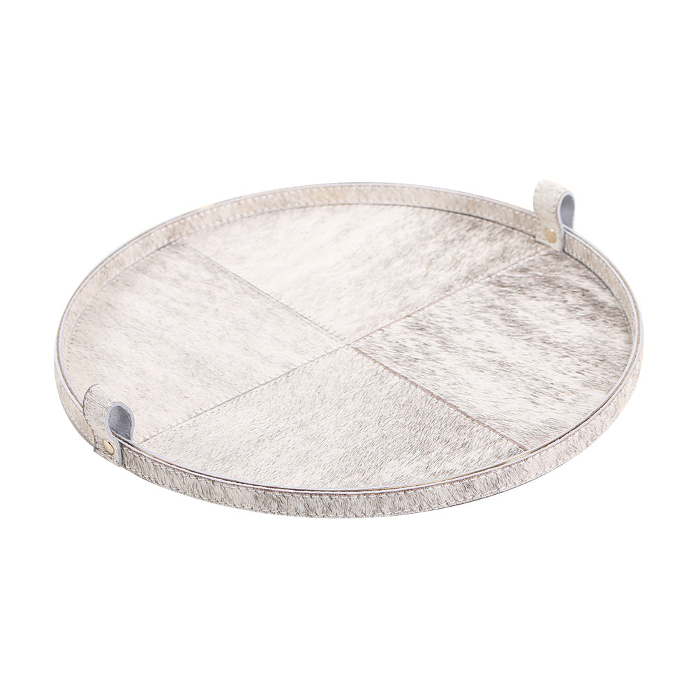 Grey Horse Hair & S/S Steel Round Tray With Handle