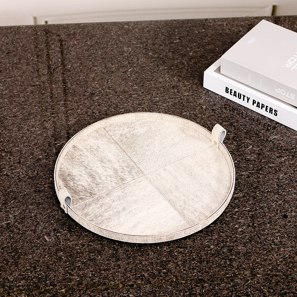 Grey Horse Hair & S/S Steel Round Tray With Handle