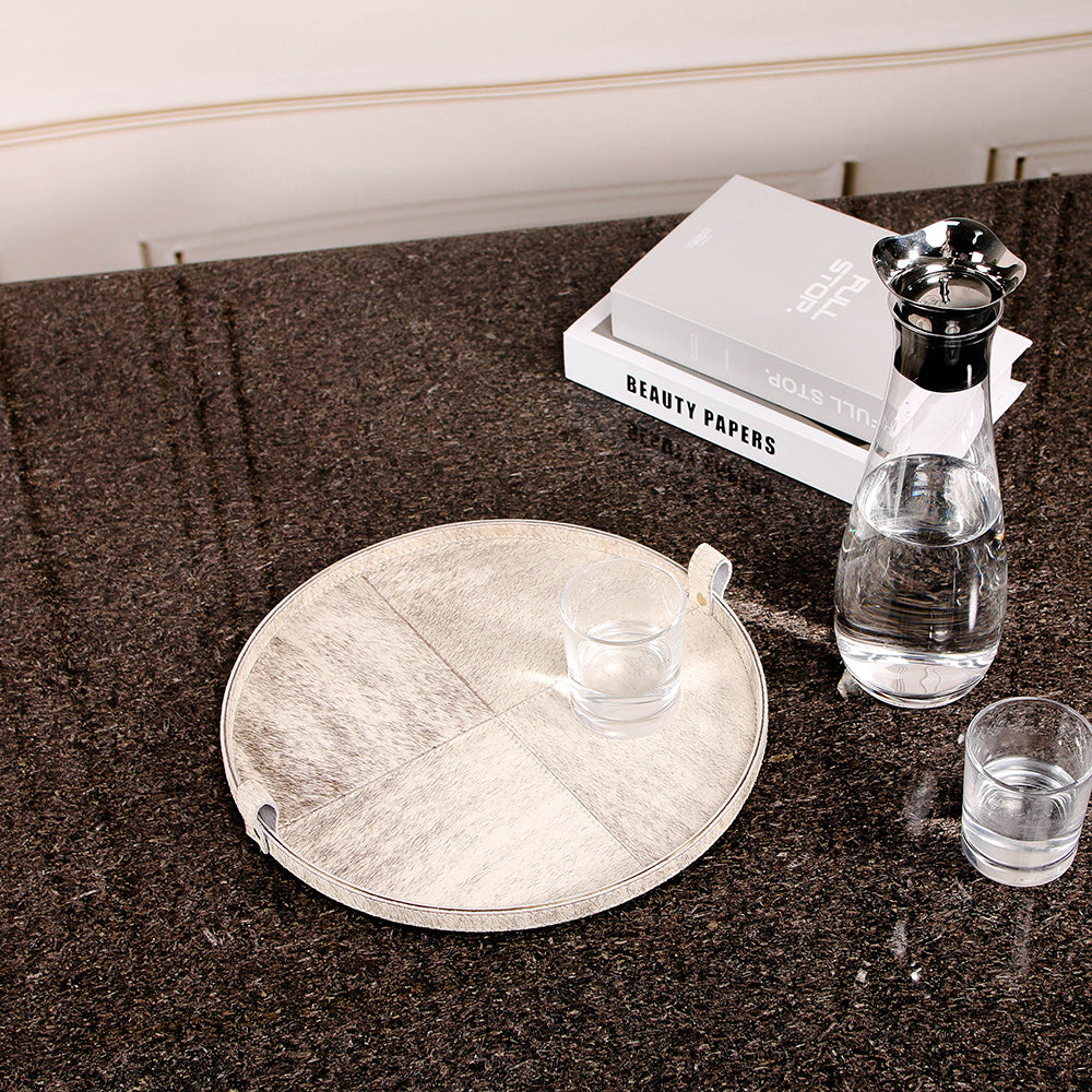 Grey Horse Hair & S/S Steel Round Tray With Handle