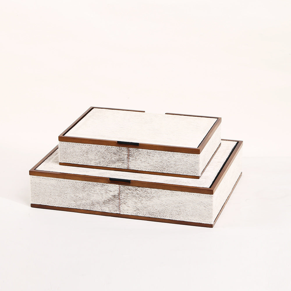 White Grey Horse Hair & Wood Storage Box