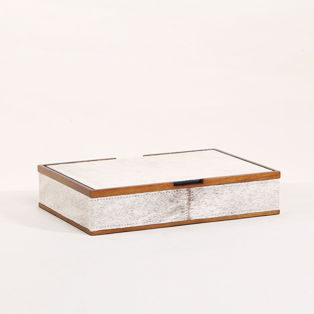 White Grey Horse Hair & Wood Storage Box