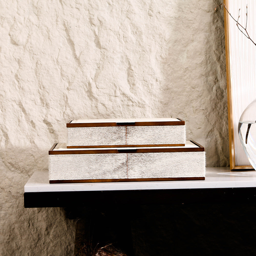 White Grey Horse Hair & Wood Storage Box