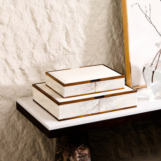 White Grey Horse Hair & Wood Storage Box