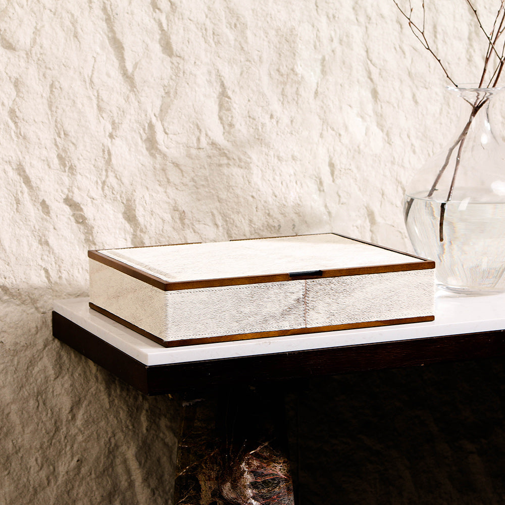 White Grey Horse Hair & Wood Storage Box