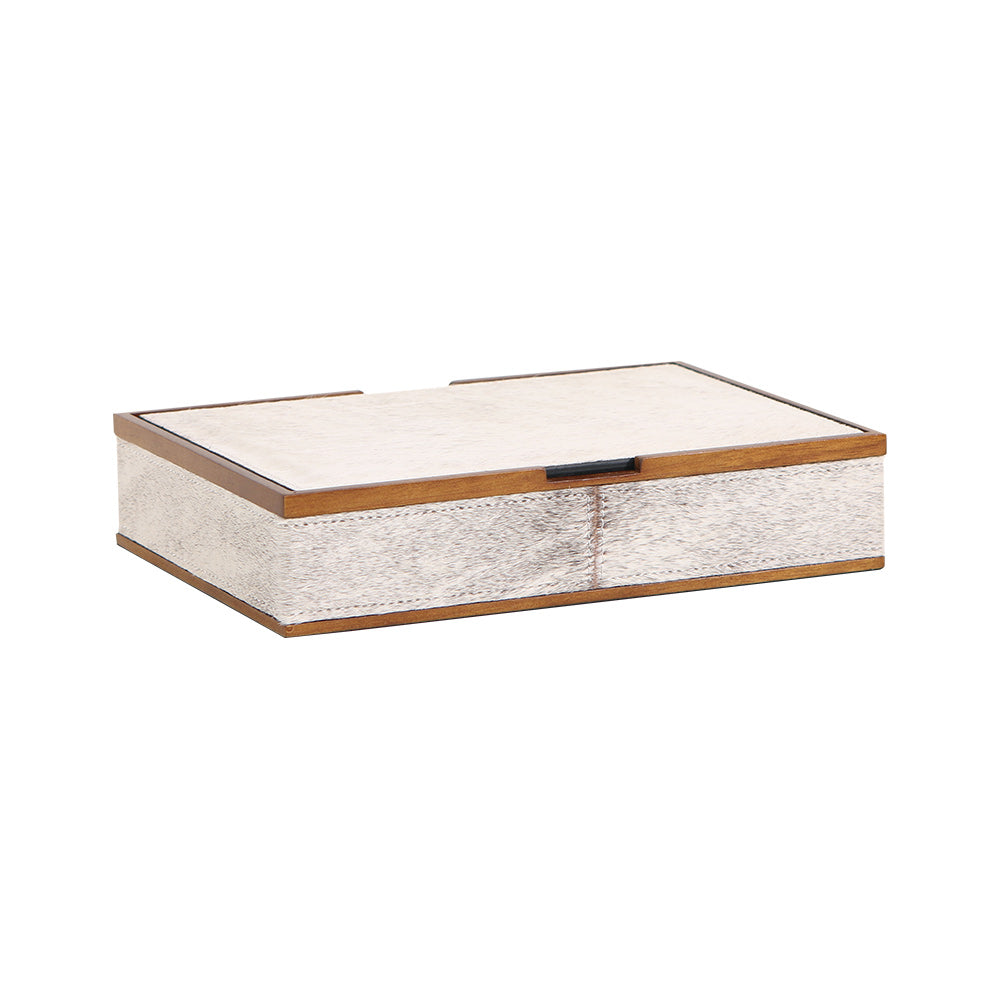 White Grey Horse Hair & Wood Storage Box