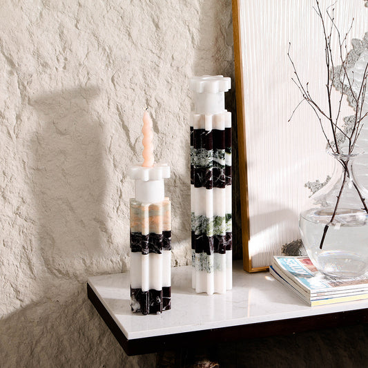 White & Brown Marble Candle Holder
