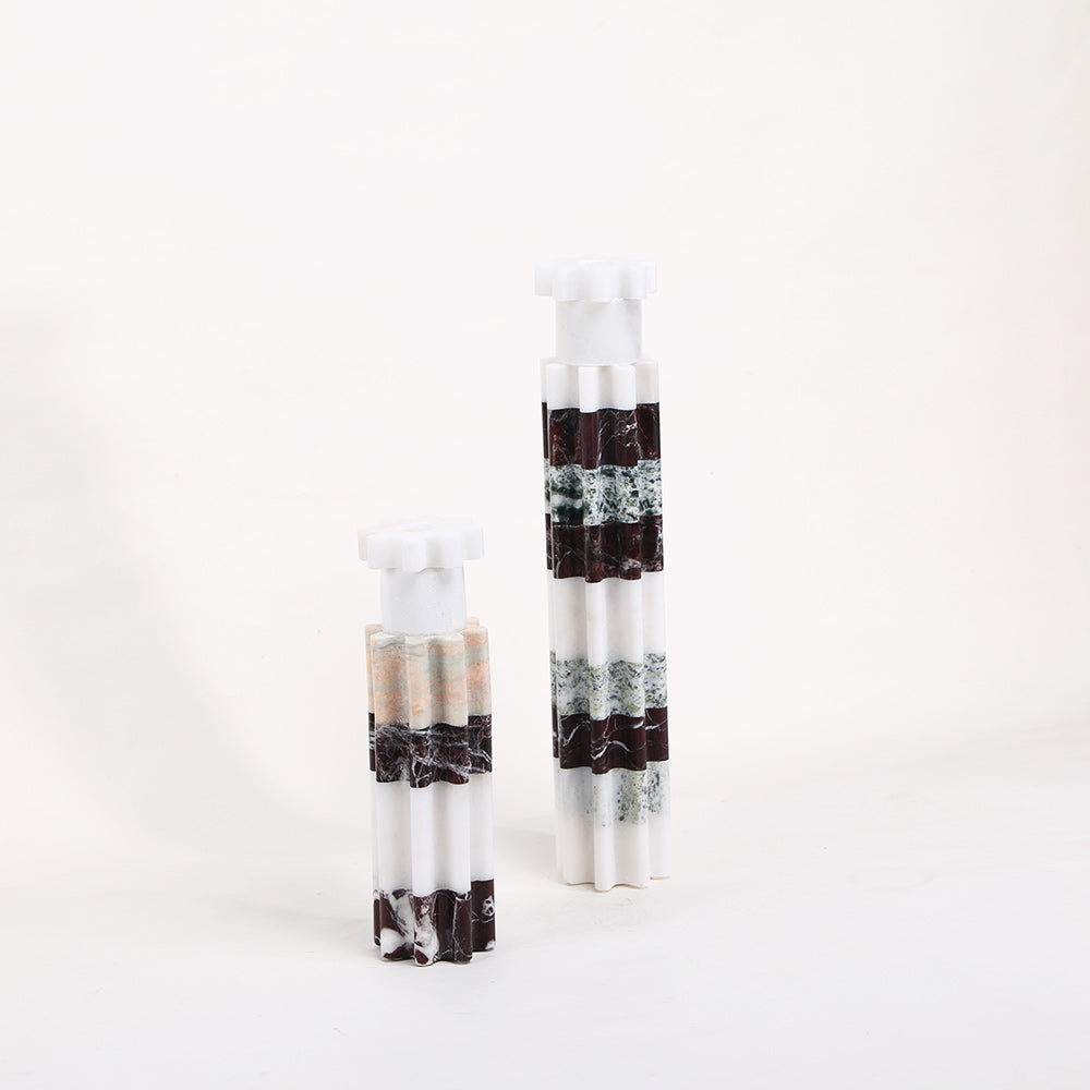 White & Brown Marble Candle Holder
