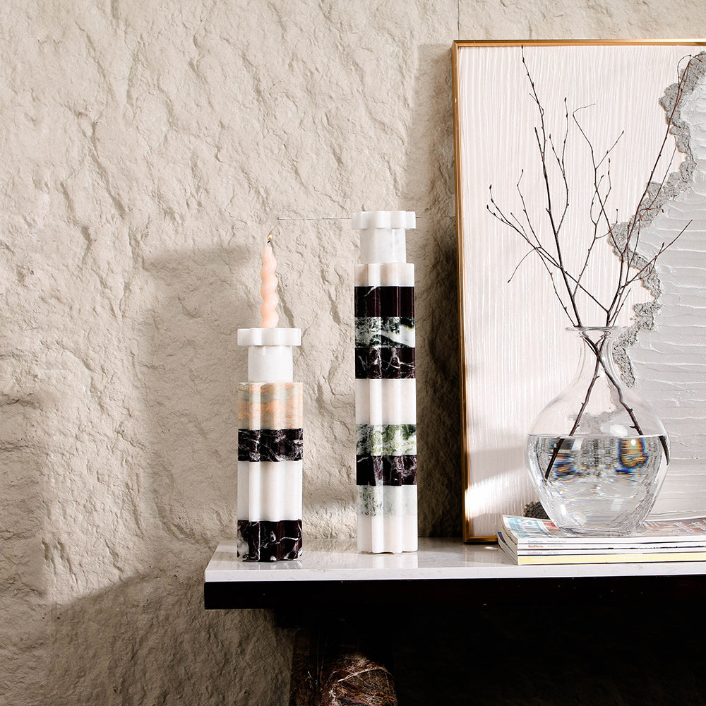 White & Brown Marble Candle Holder