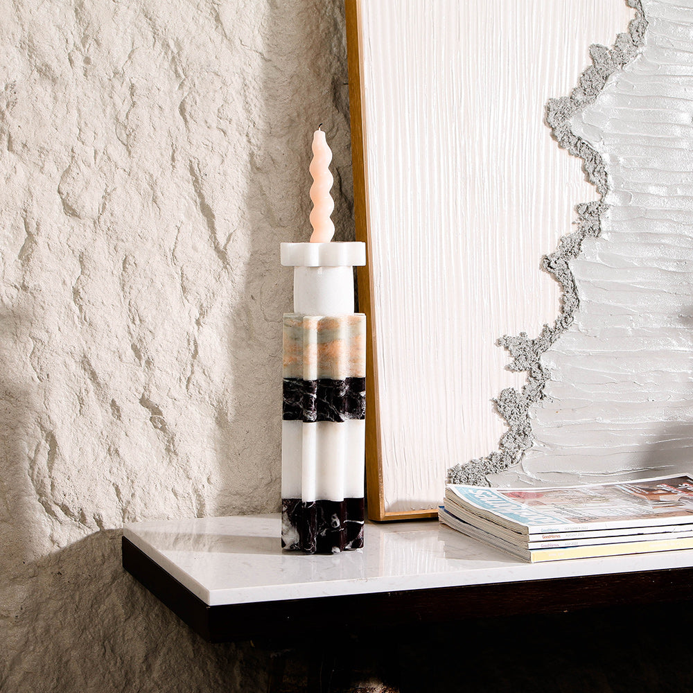 White & Brown Marble Candle Holder