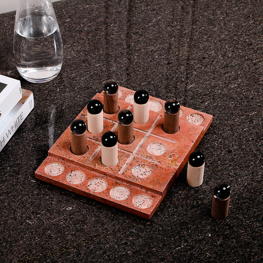 Red Marble & Wood & Crystal Chessboard