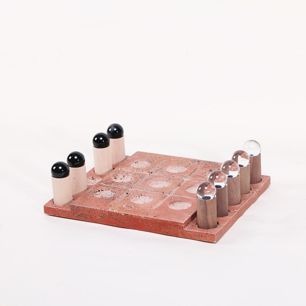 Red Marble & Wood & Crystal Chessboard