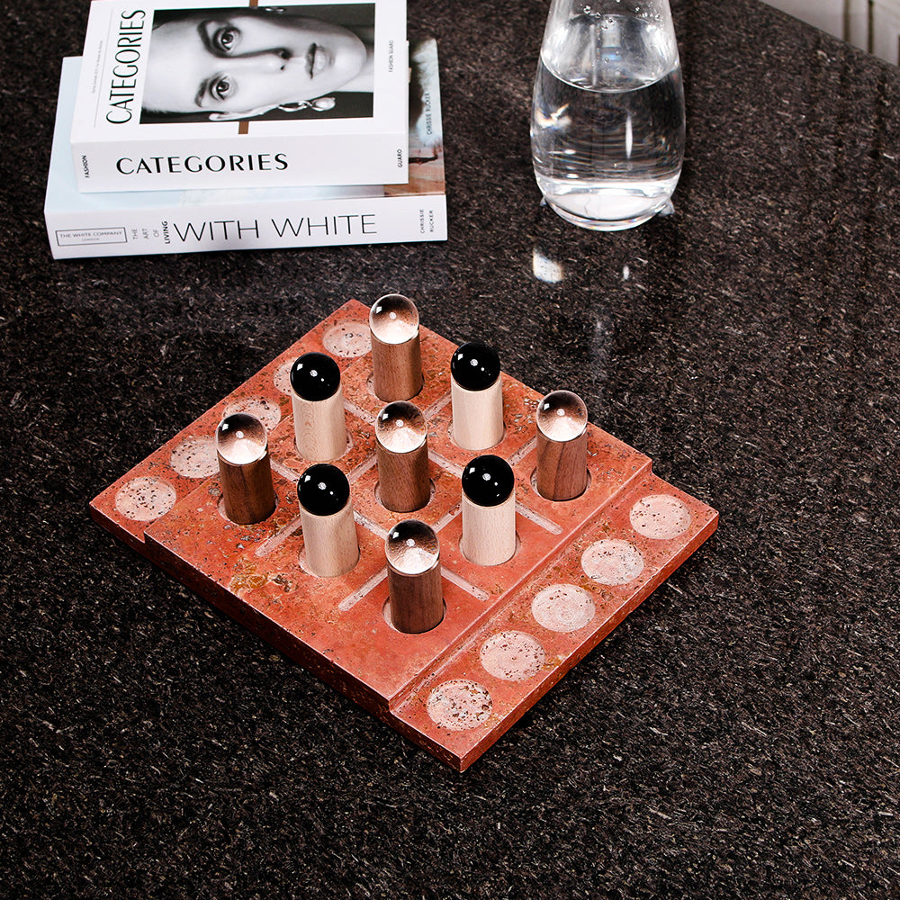 Red Marble & Wood & Crystal Chessboard