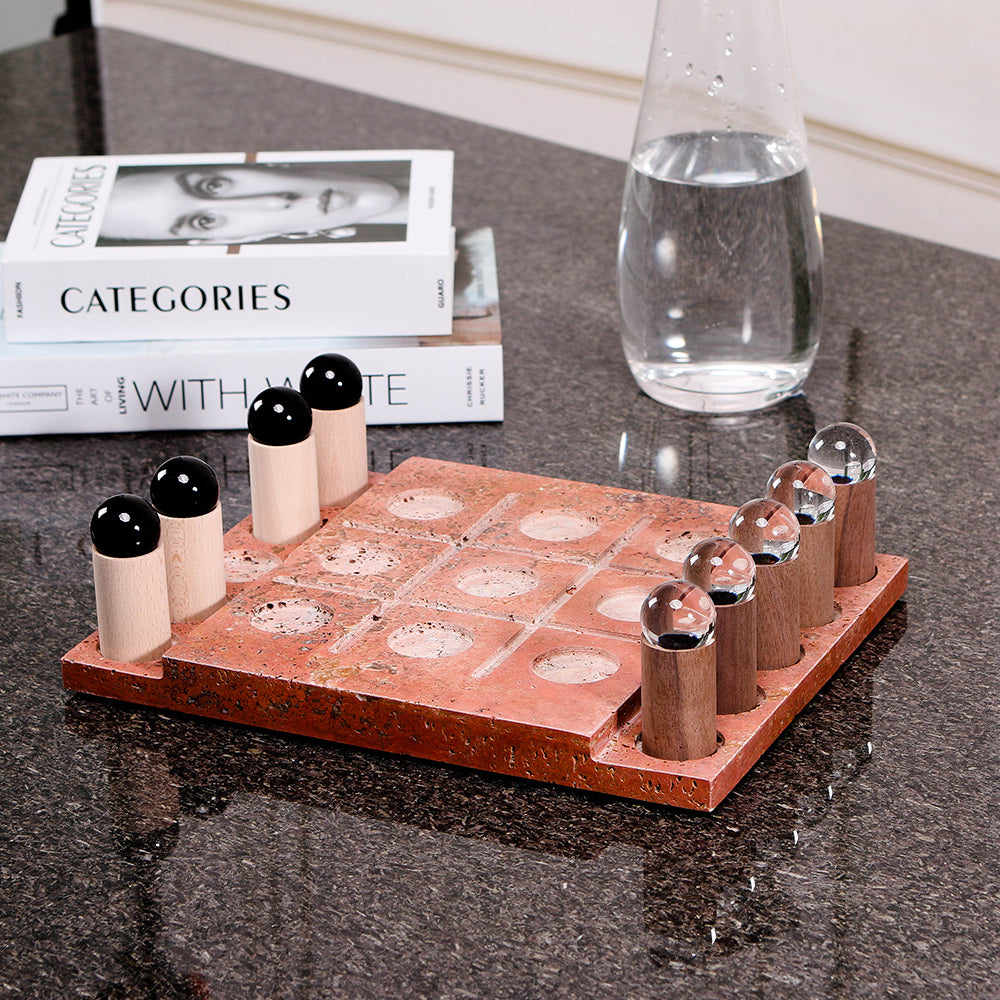 Red Marble & Wood & Crystal Chessboard