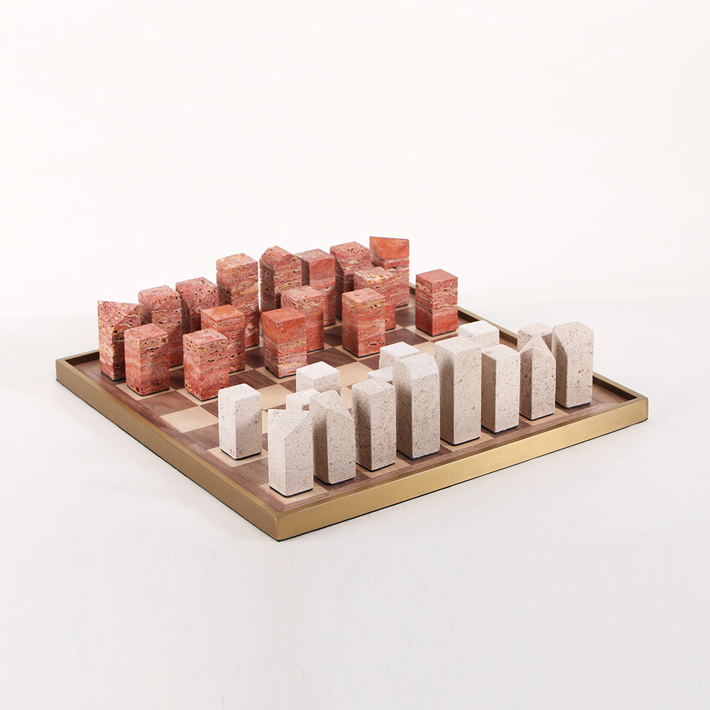 Red & Beige S/s Steel & Wood & Marble Chessboard