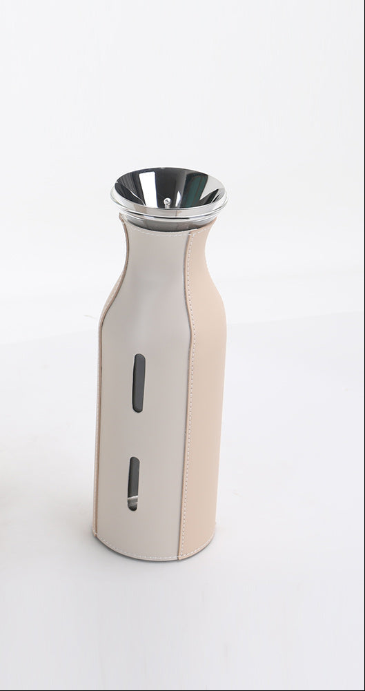 Beige Glass & S/s Steel & Pu Leather Cylindrical Cold Water Jug