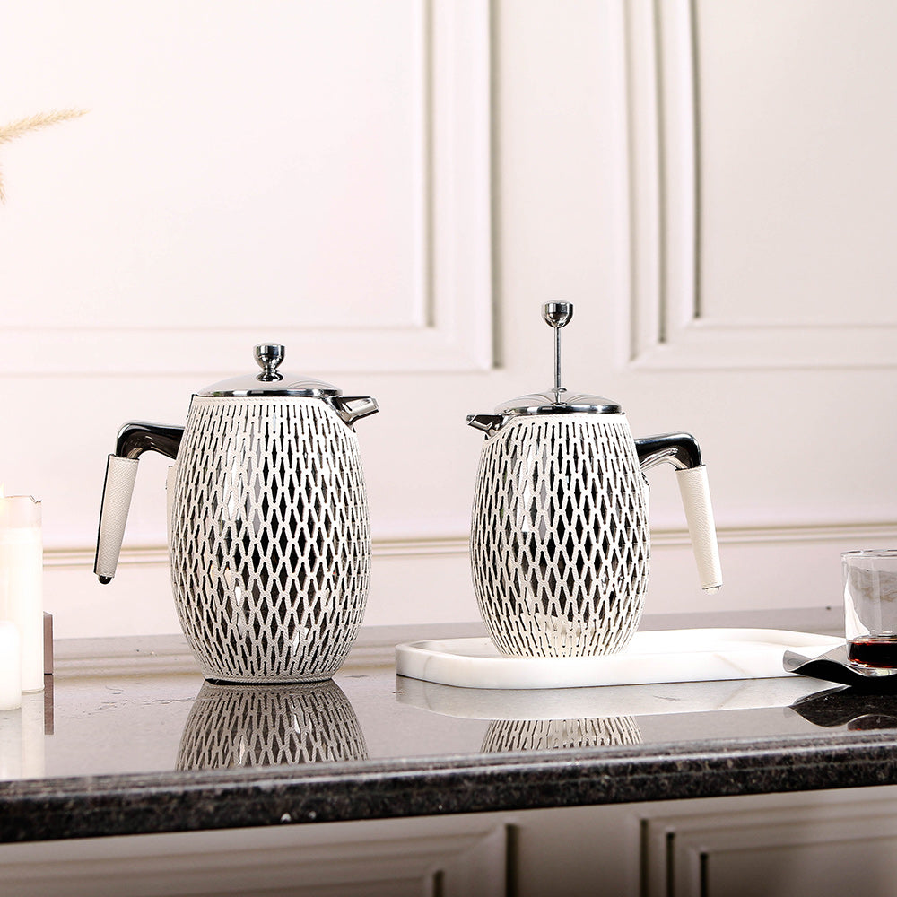 White PU Leather & S/S Steel Kettle