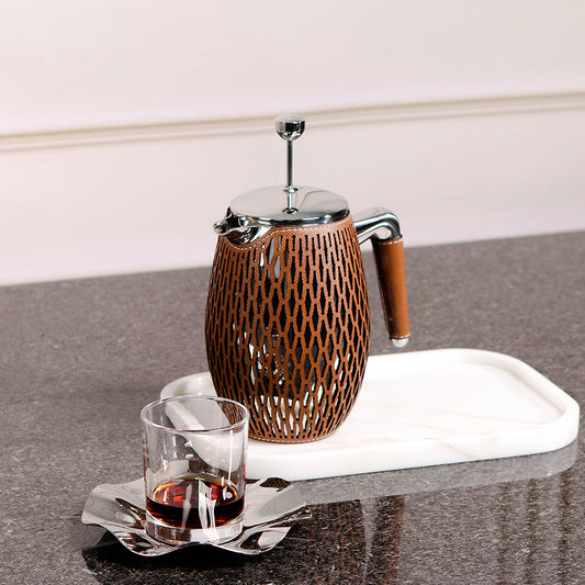 Brown PU Leather & S/S Steel Kettle