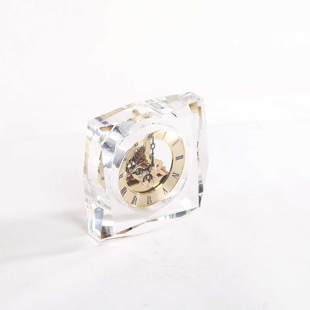 Clear Crystal & Metal Square Desktop Clock