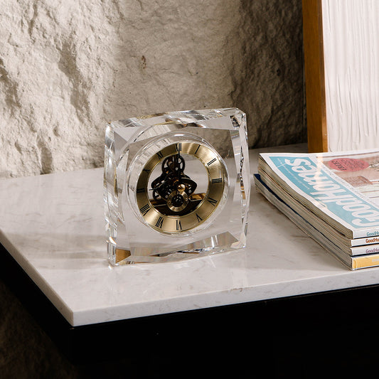 Clear Crystal & Metal Square Desktop Clock