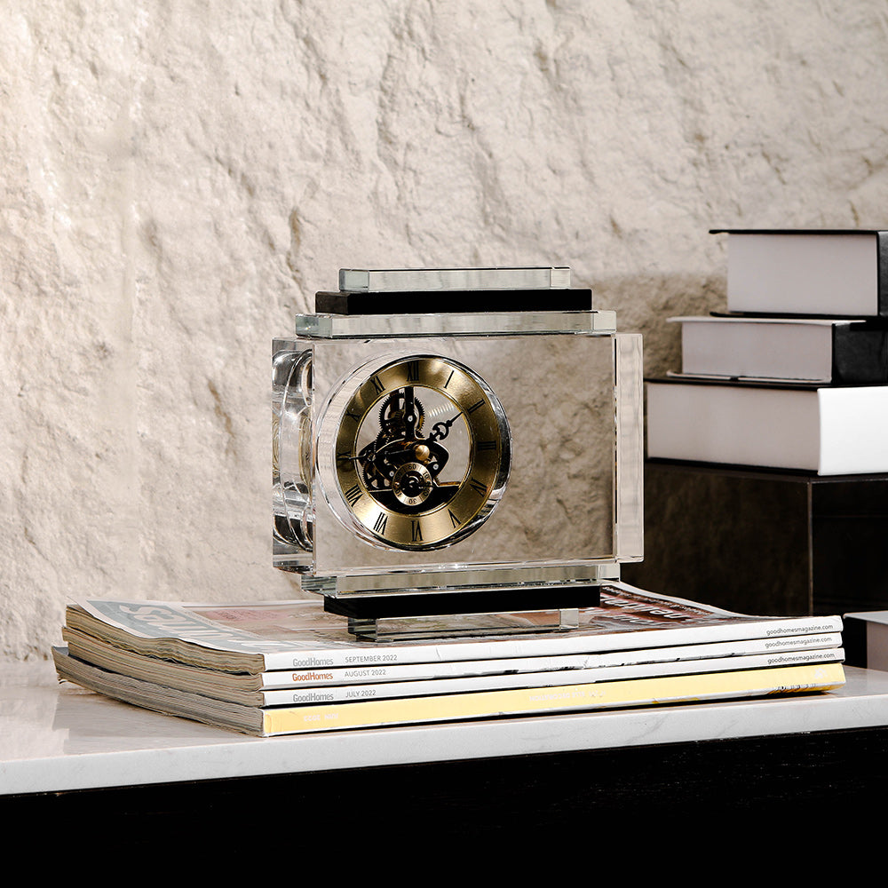 Clear Crystal & Metal Rectangle Desktop Clock