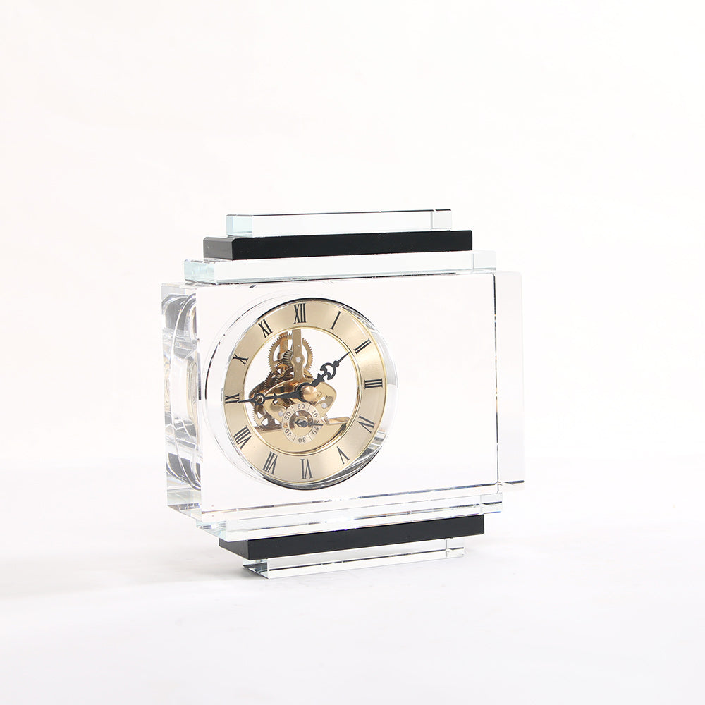 Clear Crystal & Metal Rectangle Desktop Clock
