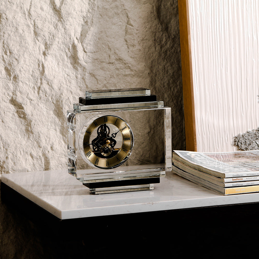 Clear Crystal & Metal Rectangle Desktop Clock