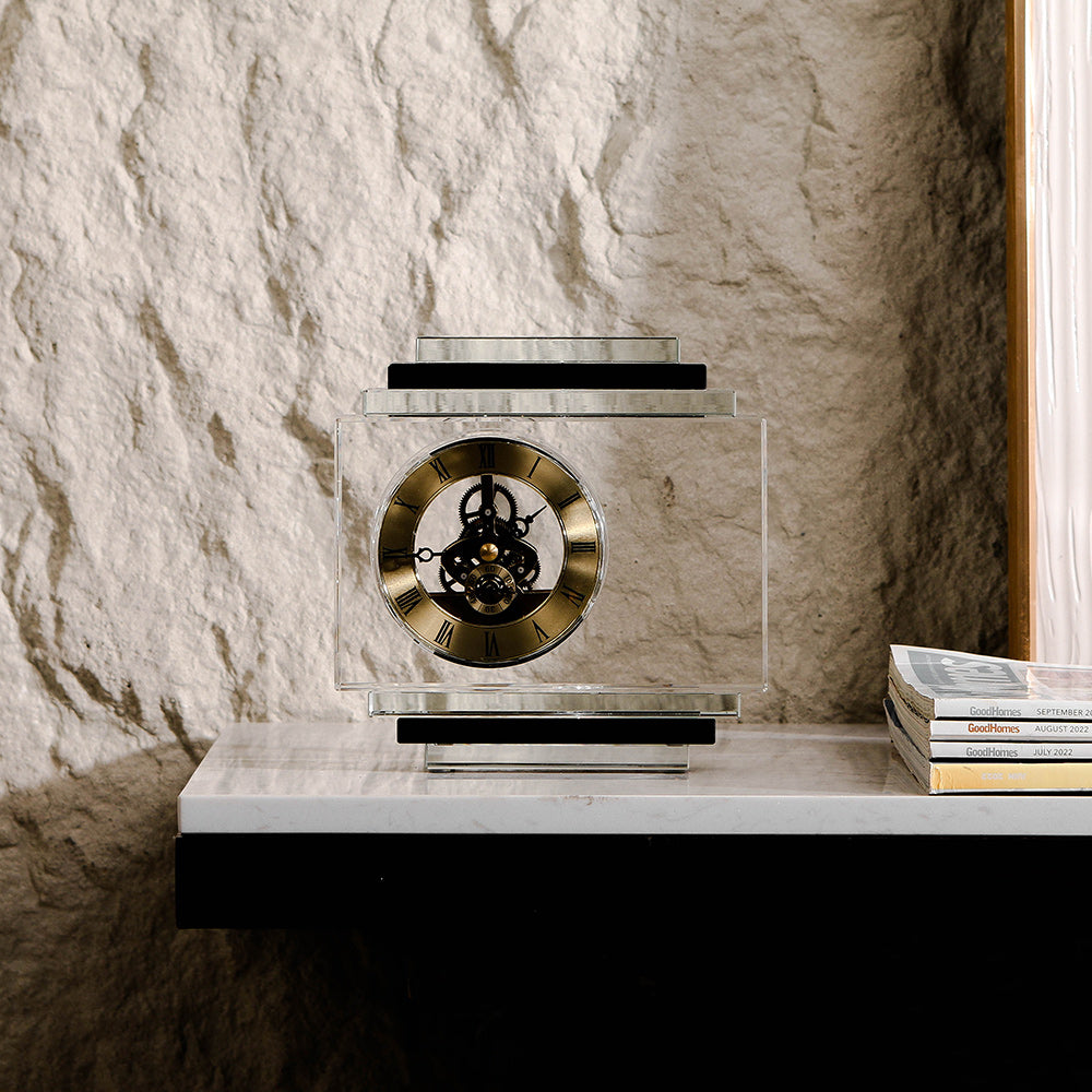 Clear Crystal & Metal Rectangle Desktop Clock