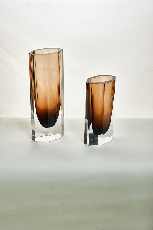 Light Brown Hand-Made Cylindrical Glass Vase