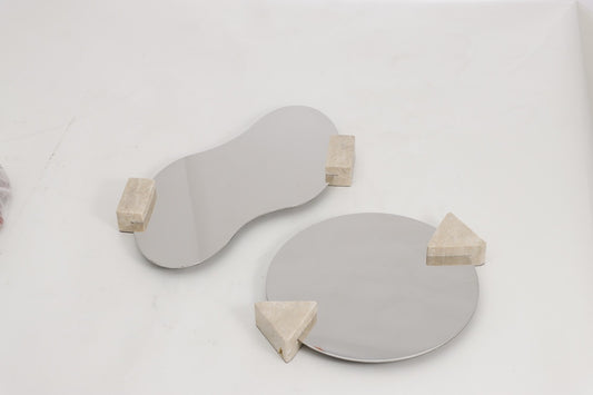 Silver S/S Steel & Marble Tray