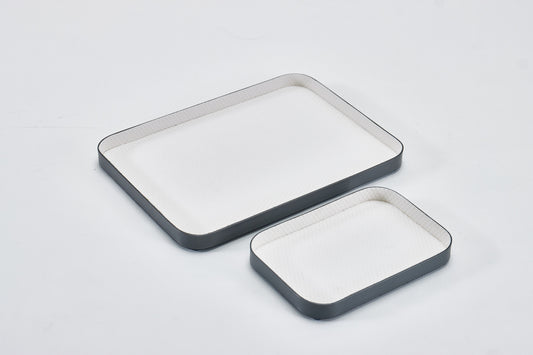 Milk White & Gunmetal S/S Steel & Pu Leather Tray