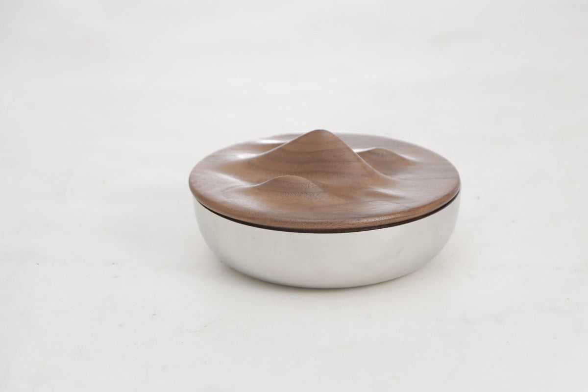 SILVER & WALNUT S/S STEEL & WOOD STORAGE BOWL
