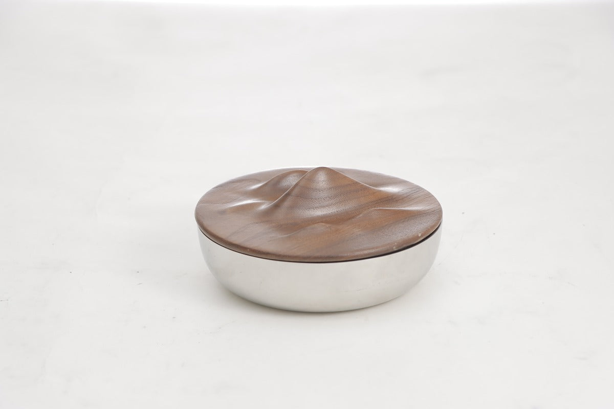 SILVER & WALNUT S/S STEEL & WOOD STORAGE BOWL