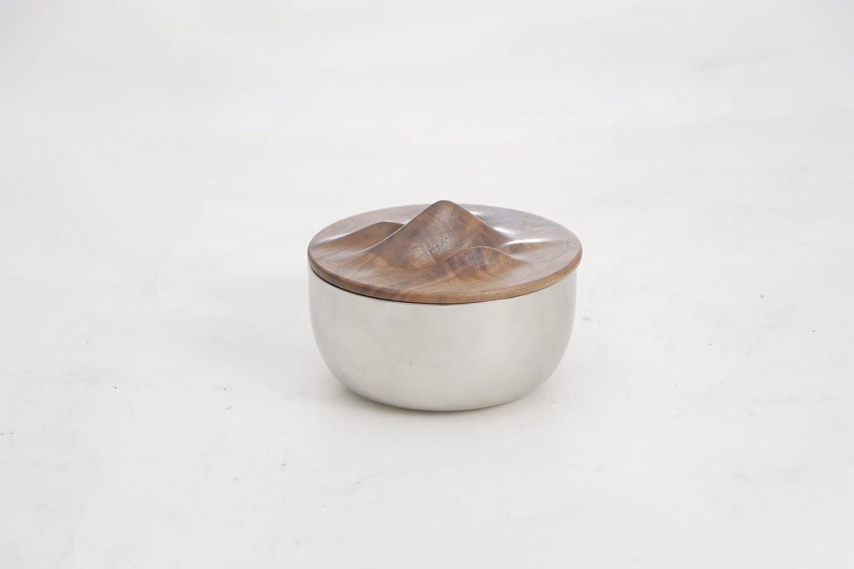 SILVER & WALNUT S/S STEEL & WOOD STORAGE BOWL