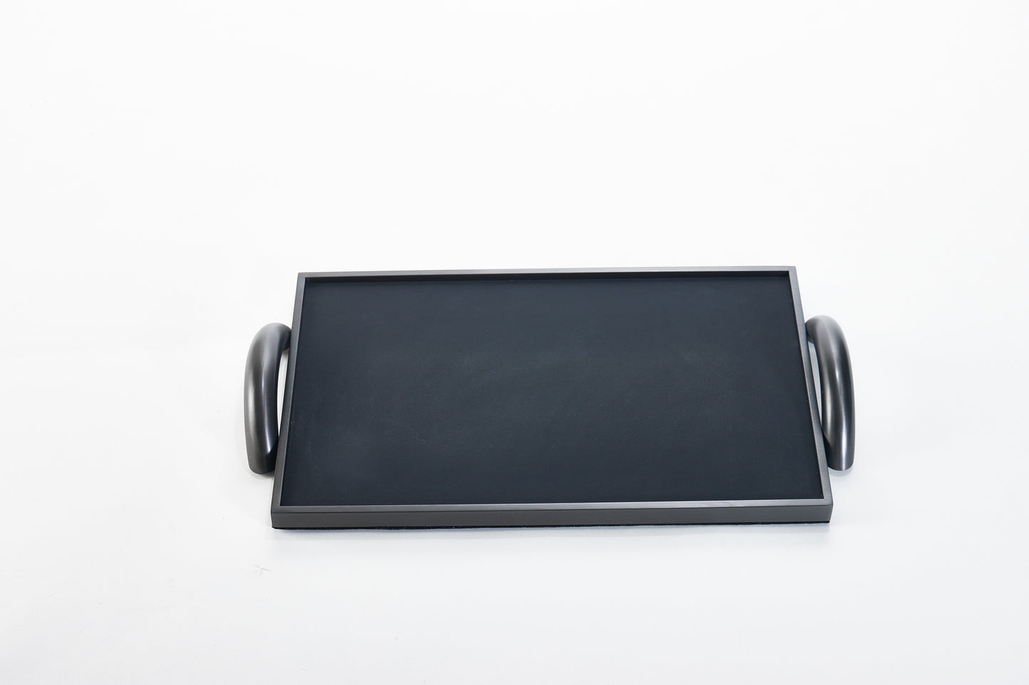 Black & Brushed Gun Metal Pu Leather & S/S Steel Decorative Leather  Tray