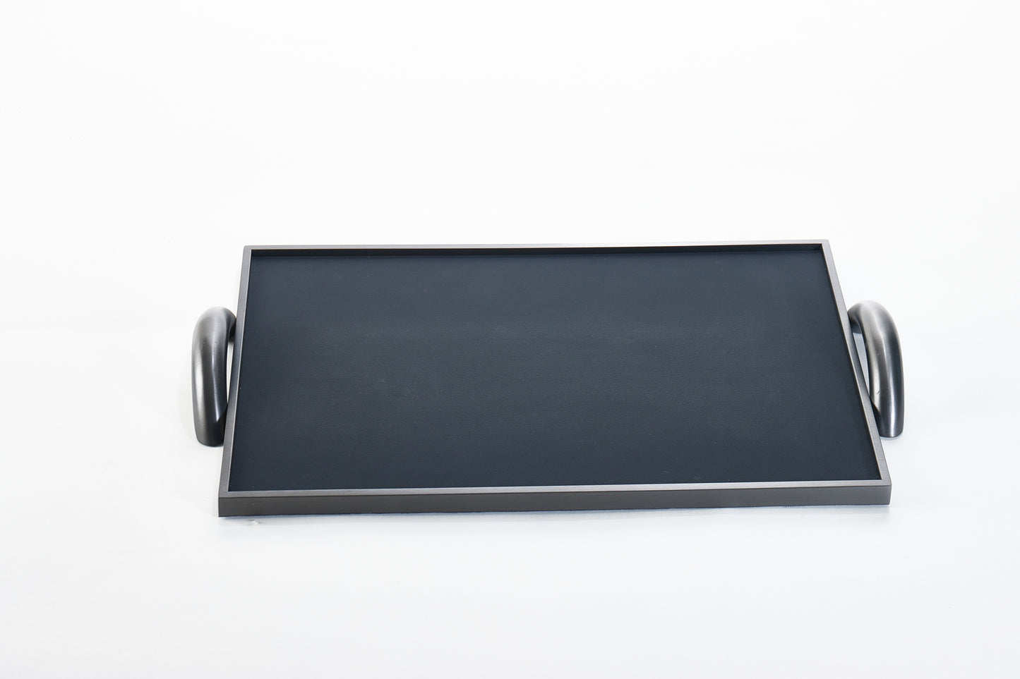 Black & Brushed Gun Metal Pu Leather & S/S Steel Decorative Leather  Tray