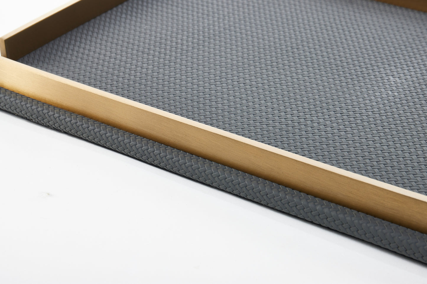 Dark Grey & Brushed Gold Pu Leather & S/S Steel Rectangular Decorative Tray