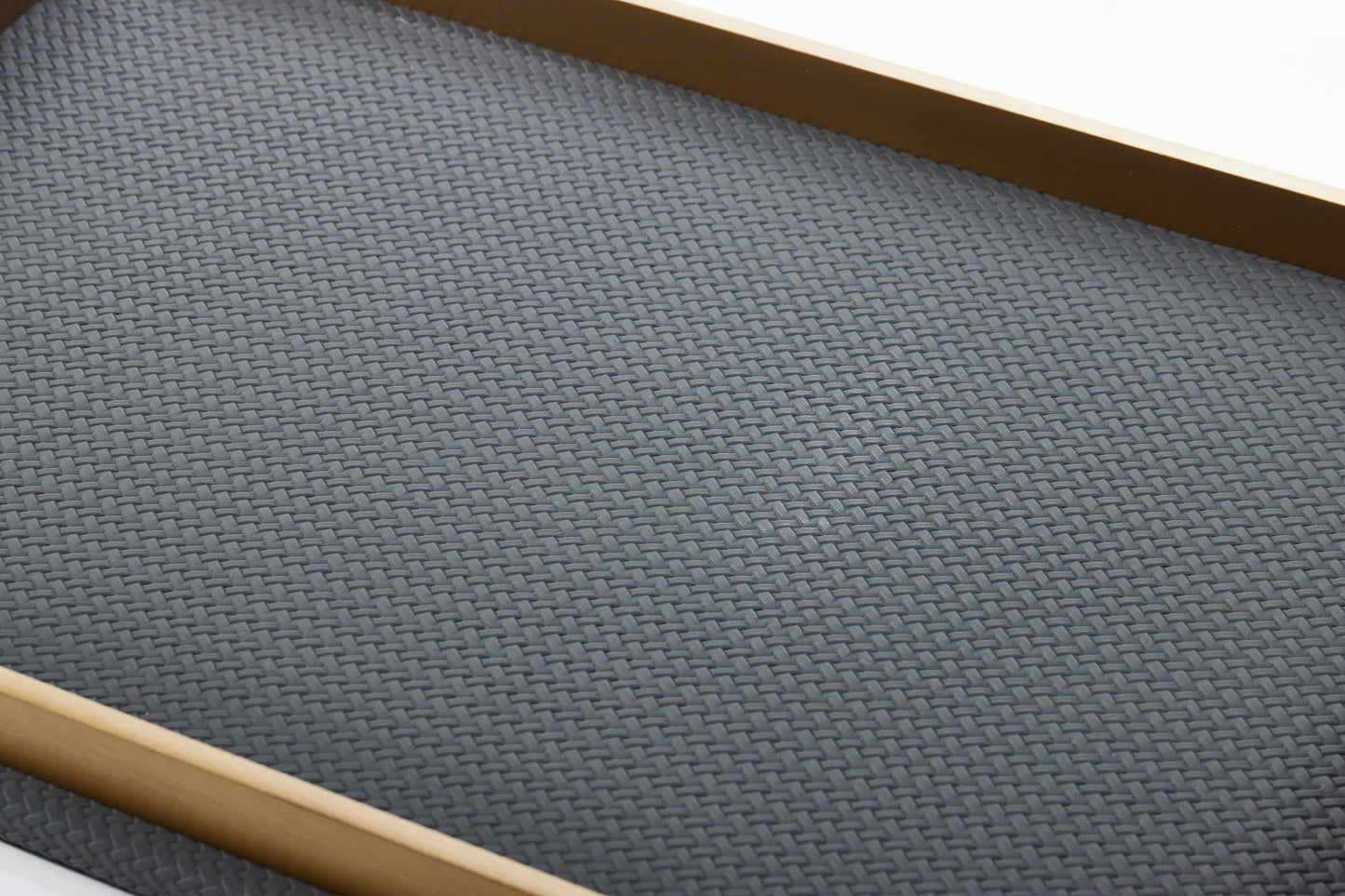 Dark Grey & Brushed Gold Pu Leather & S/S Steel Rectangular Decorative Tray