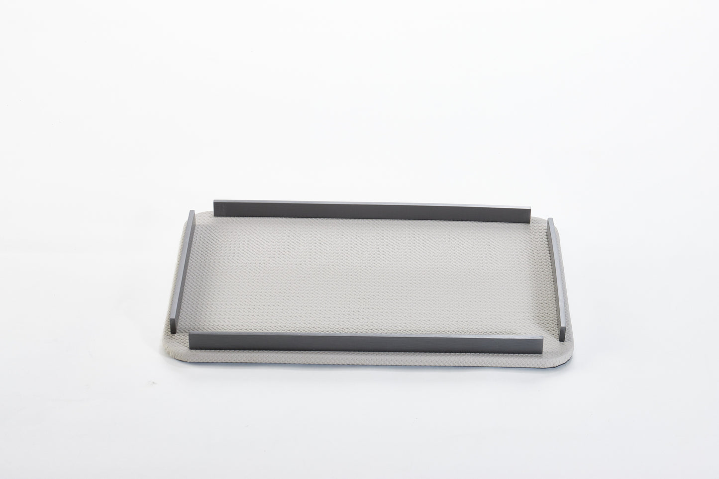 Dark Grey & Brushed Gun Metal Pu Leather & S/S Steel Rectangular Decorative Tray
